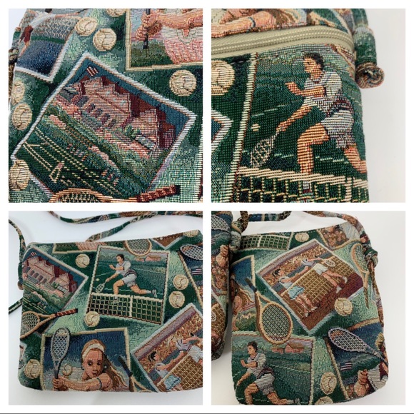 Dove Rare Vintage Two Piece Set Tennis Graphic Tapestry Crossbody Bag Purses - Picture 4 of 14